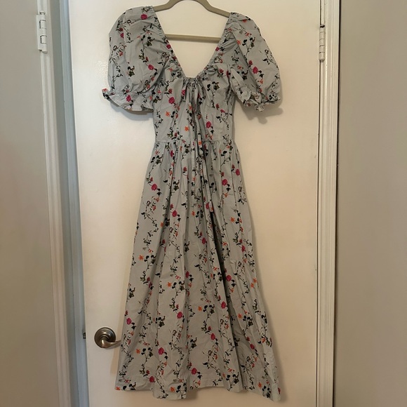 Hill House Floral Puff Sleeve Dress - Gray and Pink - Picture 2 of 6